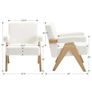 BESTANO Sherpa Accent Chair Mid Century Modern Wood Armchair Comfy Reading Living Room Chair Single ...