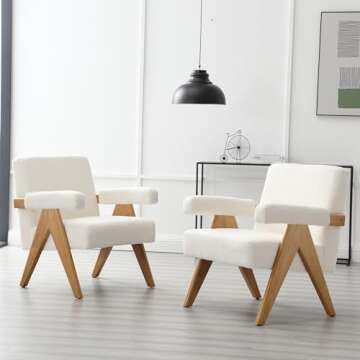 BESTANO Sherpa Accent Chair Mid Century Modern Wood Armchair Comfy Reading Living Room Chair Single Seat Sofa Chair Office Accent Chair Lounge Chair for Living Room Bedroom, White