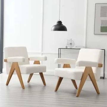 BESTANO Sherpa Accent Chair Mid Century Modern Wood Armchair Comfy Reading Living Room Chair Single Seat Sofa Chair Office Accent Chair Lounge Chair for Living Room Bedroom, White