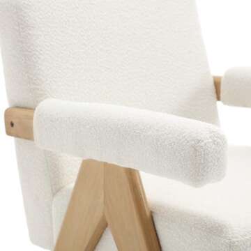 BESTANO Sherpa Accent Chair Mid Century Modern Wood Armchair Comfy Reading Living Room Chair Single Seat Sofa Chair Office Accent Chair Lounge Chair for Living Room Bedroom, White