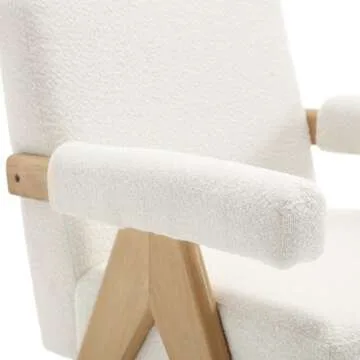 BESTANO Sherpa Accent Chair Mid Century Modern Wood Armchair Comfy Reading Living Room Chair Single Seat Sofa Chair Office Accent Chair Lounge Chair for Living Room Bedroom, White