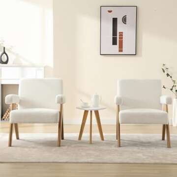 BESTANO Sherpa Accent Chair Mid Century Modern Wood Armchair Comfy Reading Living Room Chair Single Seat Sofa Chair Office Accent Chair Lounge Chair for Living Room Bedroom, White