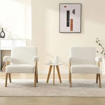 BESTANO Sherpa Accent Chair Mid Century Modern Wood Armchair Comfy Reading Living Room Chair Single Seat Sofa Chair Office Accent Chair Lounge Chair for Living Room Bedroom, White