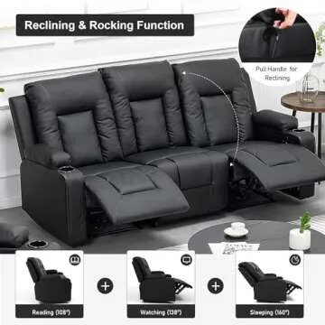 COMHOMA Recliner Chair Set，Furniture Bonded Leather Recliner Set Living Room Set, Sofa, Loveseat, (Black, Living Room Set 3+1+1)