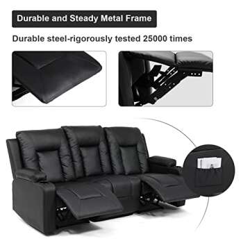 COMHOMA Recliner Chair Set，Furniture Bonded Leather Recliner Set Living Room Set, Sofa, Loveseat, (Black, Living Room Set 3+1+1)