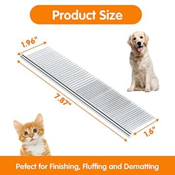 Pettom Pet Steel Grooming Tool Poodle Finishing Butter Comb 7 1/2-inch L Silver Dog Combs with Round...