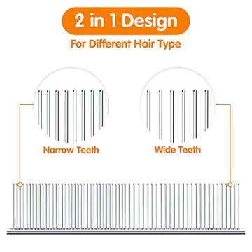 Pettom Pet Steel Grooming Tool Poodle Finishing Butter Comb 7 1/2-inch L Silver Dog Combs with Rounded Ends Stainless Steel Teeth, Cat Comb for Removing Tangles and Knots