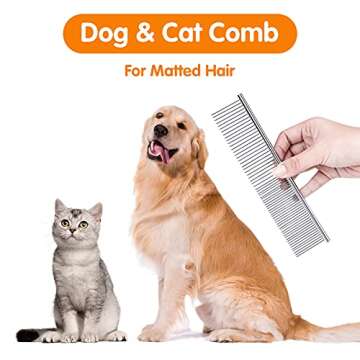 Pettom Pet Steel Grooming Tool Poodle Finishing Butter Comb 7 1/2-inch L Silver Dog Combs with Rounded Ends Stainless Steel Teeth, Cat Comb for Removing Tangles and Knots