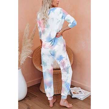 Viottiset Women's 2 Piece Tie Dye Sweatsuit Lounge Set Loungewear Sweatpants Long Sleeve Multicolour Medium