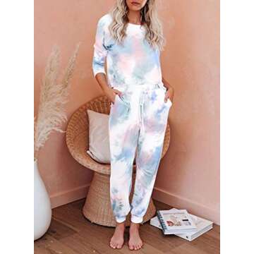 Viottiset Women's 2 Piece Tie Dye Sweatsuit Lounge Set Loungewear Sweatpants Long Sleeve Multicolour Medium
