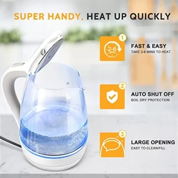 Pukomc Electric Kettle - 1.7L Glass Hot Water Boiler