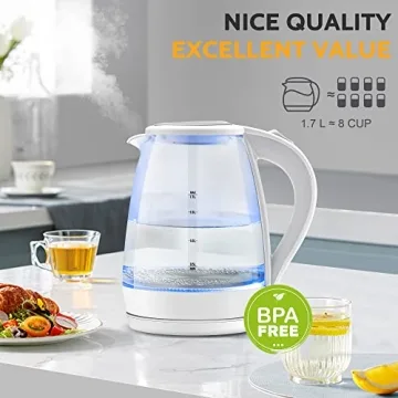 Pukomc Electric Kettle - 1.7L Glass Hot Water Boiler