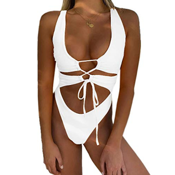 CHYRII Women's Sexy Lace Up Backless One Piece Swimsuit