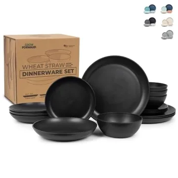 Grow Forward 16-piece Premium Wheat Straw Dinnerware Sets - Microwave Safe, Lightweight, and Unbreak...