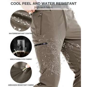 NATUVENIX Hiking Pants for Men, Lightweight Mens Travel Pants Quick Dry Fishing Pants Men Water Resistant Outdoor Pants Work