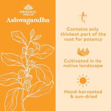 ORGANIC INDIA Ashwagandha Powder Organic - Ashwagandha Root Powder Bulk, Herbal Supplement - Vegan, Gluten-Free, Kosher, Non-GMO, Supports Stress Relief, Energy, and Sleep - 1lb Bag