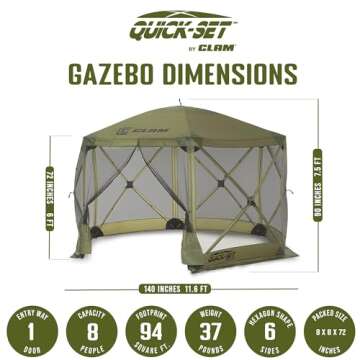 CLAM Quick-Set Escape Portable Pop Up Camping Outdoor Gazebo Screen Tent Canopy Shelter and Carry Bag with 3 Wind and Sun Panels, Green