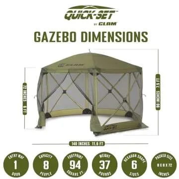 CLAM Quick-Set Escape Portable Pop Up Camping Outdoor Gazebo Screen Tent Canopy Shelter and Carry Bag with 3 Wind and Sun Panels, Green