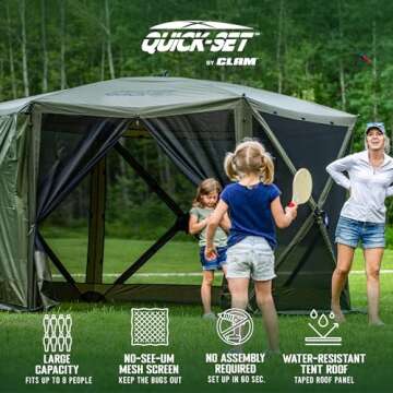 CLAM Quick-Set Escape Portable Pop Up Camping Outdoor Gazebo Screen Tent Canopy Shelter and Carry Bag with 3 Wind and Sun Panels, Green