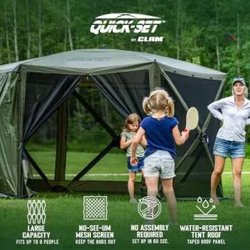 CLAM Quick-Set Escape Portable Pop Up Camping Outdoor Gazebo Screen Tent Canopy Shelter and Carry Bag with 3 Wind and Sun Panels, Green
