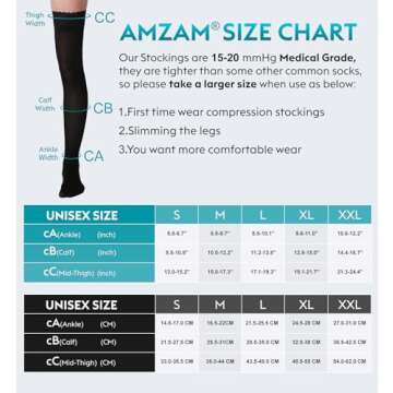 AMZAM Thigh High Sheer Compression Stockings for Women - 15-20 mmHg Graduated Compression Socks - Closed Toe Thigh High Support Stockings with Lace Silicone Band - Work Travel Office, Black Medium