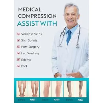 AMZAM Thigh High Sheer Compression Stockings for Women - 15-20 mmHg Graduated Compression Socks - Closed Toe Thigh High Support Stockings with Lace Silicone Band - Work Travel Office, Black Medium