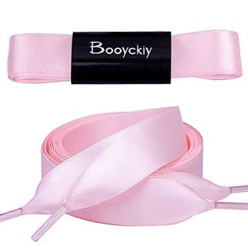 Booyckiy Flat Colorful Satin Ribbon Shoelaces 3/4" Wide Shoe Laces for Women Girls, Pink 47inch (120...
