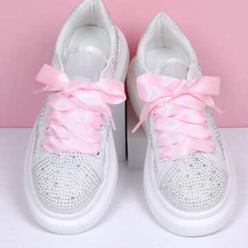 Booyckiy Flat Colorful Satin Ribbon Shoelaces 3/4" Wide Shoe Laces for Women Girls, Pink 47inch (120) cm