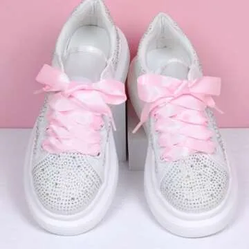 Booyckiy Flat Colorful Satin Ribbon Shoelaces 3/4" Wide Shoe Laces for Women Girls, Pink 47inch (120) cm