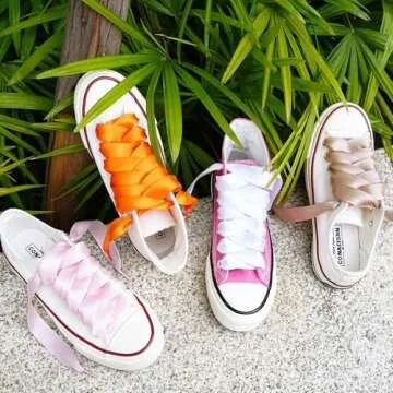 Booyckiy Flat Colorful Satin Ribbon Shoelaces 3/4" Wide Shoe Laces for Women Girls, Pink 47inch (120) cm