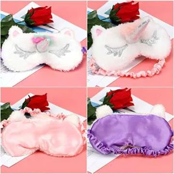 Onshine Unicorn Sleeping Mask 4Pack Soft Plush Blindfold Cute Unicorn Horn Sleep Mask Eye Mask for Girls Women Kids