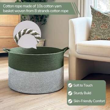 INDRESSME Large Laundry Storage Basket, 21.7 x 13.8 Blanket Baskets for Organizing Decorative Rope B...