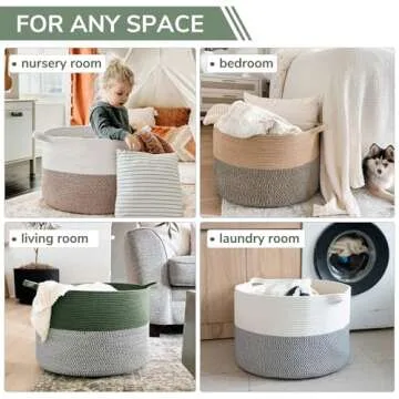 INDRESSME Large Laundry Storage Basket, 21.7 x 13.8 Blanket Baskets for Organizing Decorative Rope Basket Living Room Bedroom Nursery Toy Storage Basket for Colthes Towel, Empty Gift Basket, Green