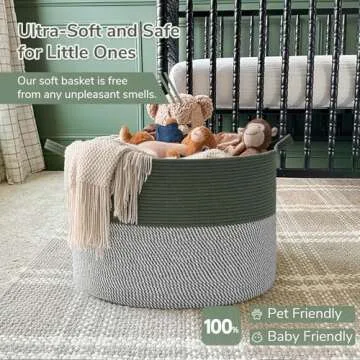 INDRESSME Large Laundry Storage Basket, 21.7 x 13.8 Blanket Baskets for Organizing Decorative Rope Basket Living Room Bedroom Nursery Toy Storage Basket for Colthes Towel, Empty Gift Basket, Green