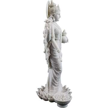 Top Collection Lakshmi Statue- Hindu Goddess of Wealth, Prosperity, Wisdom and Fortune Sculpture - 10.25-Inch Collectible Figurine (White Marble)