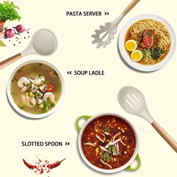 MIBOTE Silicone Kitchen Utensils Set BPA Free Wooden Handles