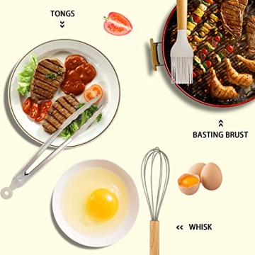 MIBOTE Silicone Kitchen Utensils Set BPA Free Wooden Handles