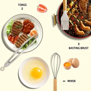 MIBOTE Silicone Kitchen Utensils Set BPA Free Wooden Handles