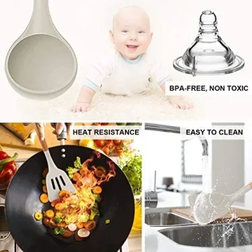 MIBOTE Silicone Kitchen Utensils Set BPA Free Wooden Handles