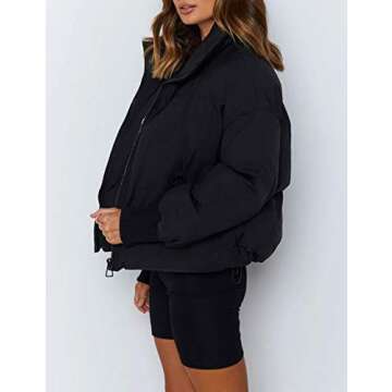 UANEO Puffer Jacket Womens Oversized Cropped Puffy Quilted Winter Jackets Coat (Black-XS)