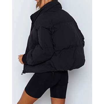 UANEO Puffer Jacket Womens Oversized Cropped Puffy Quilted Winter Jackets Coat (Black-XS)