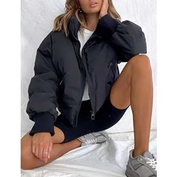 UANEO Puffer Jacket Womens Oversized Cropped Puffy Quilted Winter Jackets Coat (Black-XS)