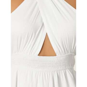 Allegra K Halter Neck Sleeveless Dress for Women's Summer Smocked Backless Layered Mini Dresses Medium White