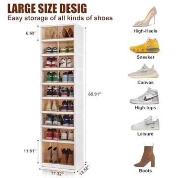 AOHMPT Shoe Box Foldable Storage Box Easy Assembly Clear Plastic Stackable Shoe Storage Cabinet Shoe Organizer Shoe Container Box with Lids Large Size Shoe Rack (9 layers)