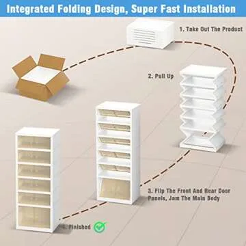AOHMPT Shoe Box Foldable Storage Box Easy Assembly Clear Plastic Stackable Shoe Storage Cabinet Shoe Organizer Shoe Container Box with Lids Large Size Shoe Rack (9 layers)