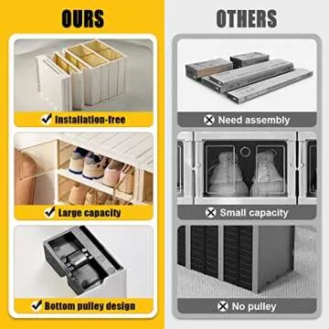 AOHMPT Shoe Box Foldable Storage Box Easy Assembly Clear Plastic Stackable Shoe Storage Cabinet Shoe Organizer Shoe Container Box with Lids Large Size Shoe Rack (9 layers)