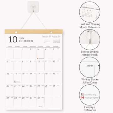 Wall Calendar 2024-2025, 12''X 17'' Large Calendar Jan 2024- June 2025, 18 Months, Vintage Wooden Calendar with Julian Date, Thick Paper Perfect for Planning and Organizing