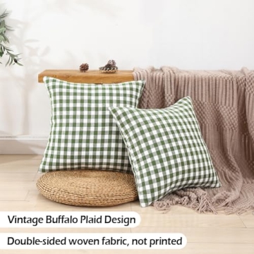 CARRIE HOME Sage Green Plaid Pillow Covers Set of 2
