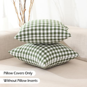 CARRIE HOME Sage Green Plaid Pillow Covers Set of 2