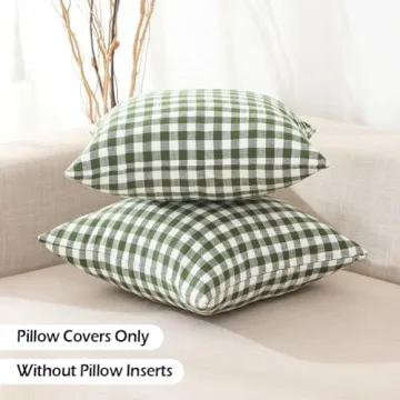 CARRIE HOME Sage Green Plaid Pillow Covers Set of 2